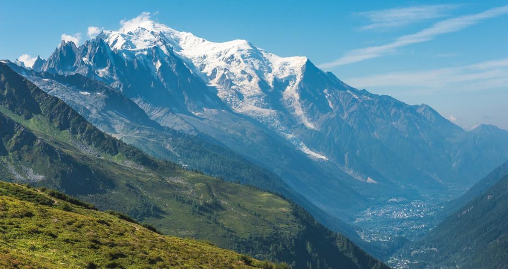 Mont Blanc and the valley of Chamonix in the French alps