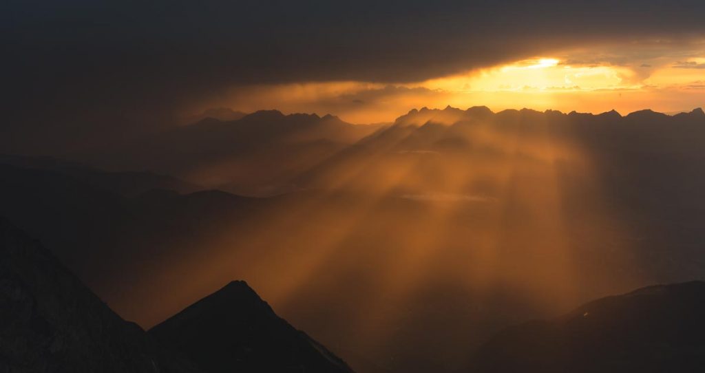 Dramatic sunset in the French Alps near Mont Blanc