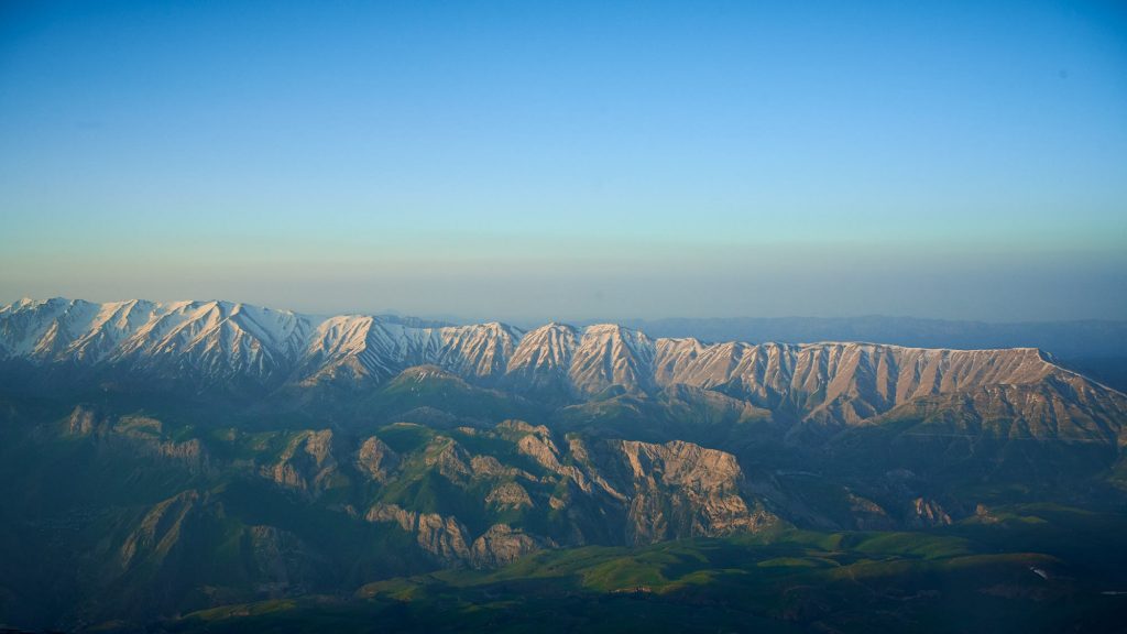 View of mountain ridge from Mount Damavand in Iran