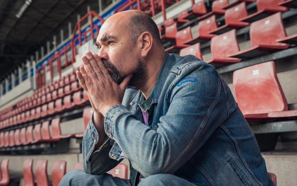 Portrait of actor Cees Geel in the Philips Stadium for a PSV Eindhoven marketing campaign