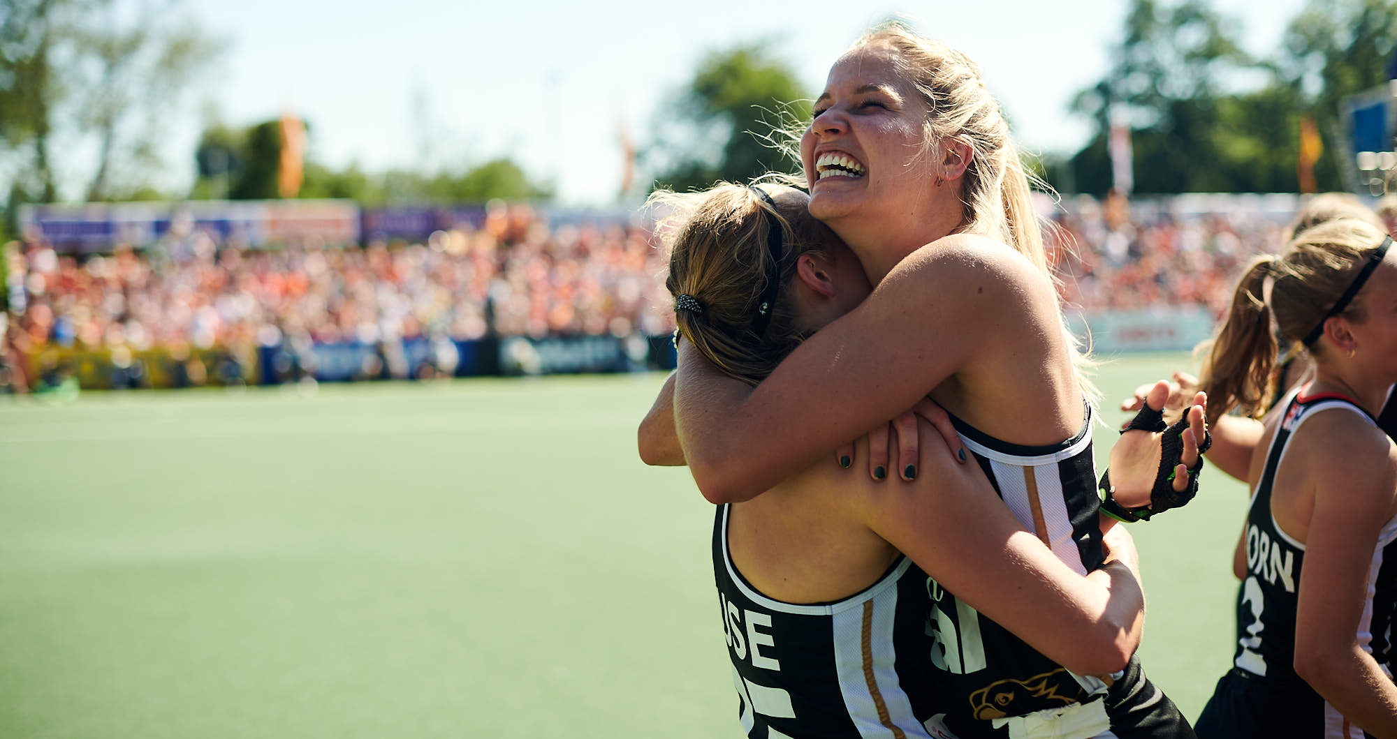 German hockey players embrace during FIH Pro league finals in Amsterdam