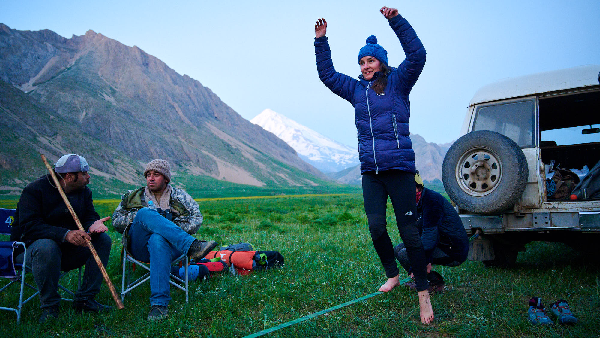 Slacklining in Dar valley in Iran