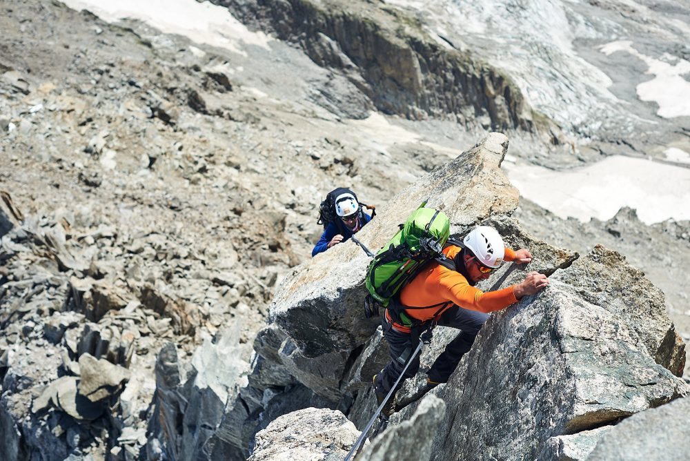 Mountaineers in the Italian Alps, rock climbing